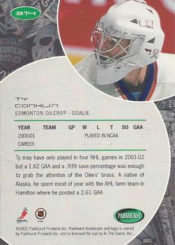 2001-02 Be a Player Update - 2001-02 Parkhurst Update #314 Ty Conklin Back