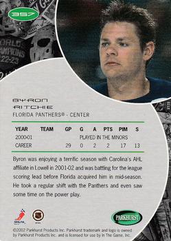 2001-02 Be a Player Update - 2001-02 Parkhurst Update #357 Byron Ritchie Back