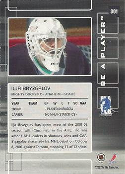 2001-02 Be a Player Update - 2001-02 Be A Player Memorabilia Update #301 Ilja Bryzgalov Back