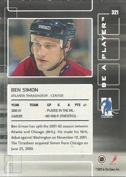 2001-02 Be a Player Update - 2001-02 Be A Player Memorabilia Update #321 Ben Simon Back