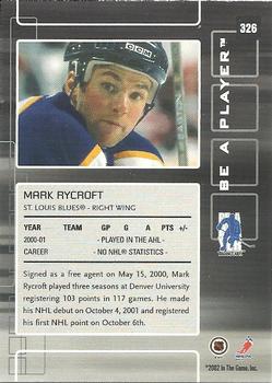 2001-02 Be a Player Update - 2001-02 Be A Player Memorabilia Update #326 Mark Rycroft Back
