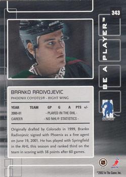 2001-02 Be a Player Update - 2001-02 Be A Player Memorabilia Update #343 Branko Radivojevic Back