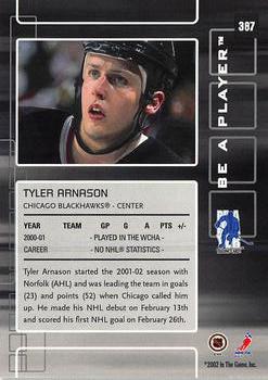 2001-02 Be a Player Update - 2001-02 Be A Player Memorabilia Update #387 Tyler Arnason Back
