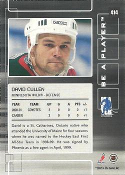 2001-02 Be a Player Update - 2001-02 Be A Player Memorabilia Update #414 David Cullen Back