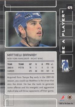 2001-02 Be a Player Update - 2001-02 Be A Player Memorabilia Update #475 Matthew Barnaby Back