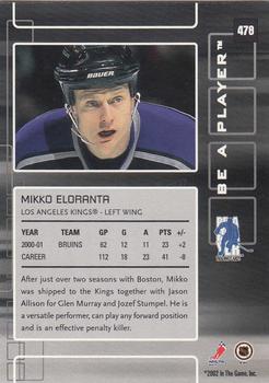 2001-02 Be a Player Update - 2001-02 Be A Player Memorabilia Update #478 Mikko Eloranta Back