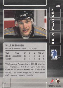 2001-02 Be a Player Update - 2001-02 Be A Player Memorabilia Update #497 Ville Nieminen Back