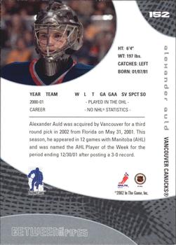 2001-02 Be a Player Update - 2001-02 Be A Player Between the Pipes Update #152 Alex Auld Back