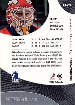 2001-02 Be a Player Update - 2001-02 Be A Player Between the Pipes Update #154 Wade Flaherty Back