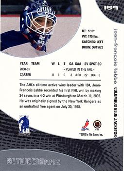2001-02 Be a Player Update - 2001-02 Be A Player Between the Pipes Update #159 Jean-Francois Labbe Back