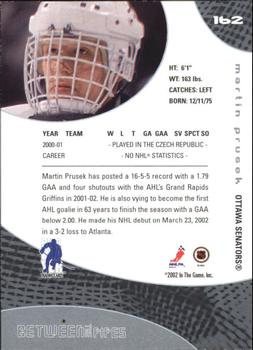 2001-02 Be a Player Update - 2001-02 Be A Player Between the Pipes Update #162 Martin Prusek Back