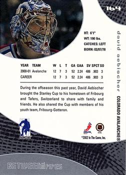 2001-02 Be a Player Update - 2001-02 Be A Player Between the Pipes Update #164 David Aebischer Back