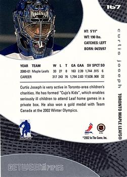 2001-02 Be a Player Update - 2001-02 Be A Player Between the Pipes Update #167 Curtis Joseph Back