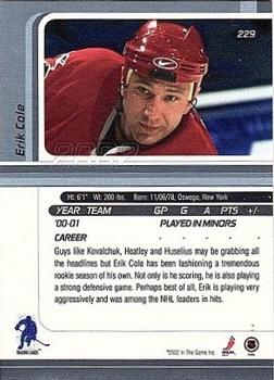2001-02 Be a Player Update - 2001-02 Be A Player Signature Series Update #229 Erik Cole Back