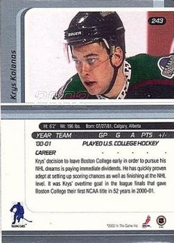 2001-02 Be a Player Update - 2001-02 Be A Player Signature Series Update #243 Krystofer Kolanos Back
