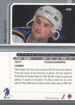 2001-02 Be a Player Update - 2001-02 Be A Player Signature Series Update #246 Mark Rycroft Back