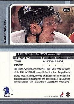 2001-02 Be a Player Update - 2001-02 Be A Player Signature Series Update #248 Nikita Alexeev Back