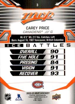 2022-23 Upper Deck MVP - Ice Battles #3 Carey Price Back