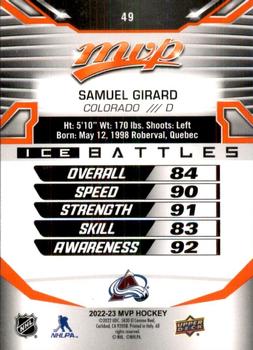 2022-23 Upper Deck MVP - Ice Battles #49 Samuel Girard Back
