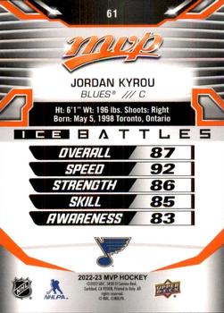 2022-23 Upper Deck MVP - Ice Battles #61 Jordan Kyrou Back