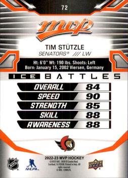 2022-23 Upper Deck MVP - Ice Battles #72 Tim Stutzle Back