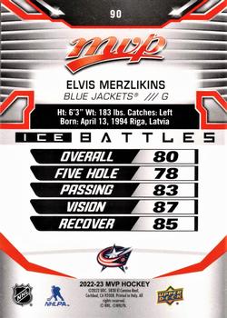 2022-23 Upper Deck MVP - Ice Battles #90 Elvis Merzlikins Back