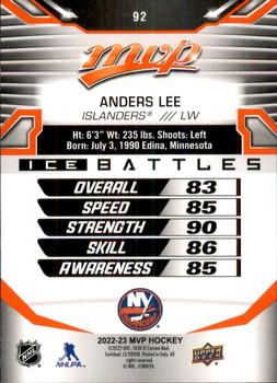 2022-23 Upper Deck MVP - Ice Battles #92 Anders Lee Back