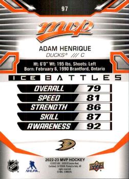 2022-23 Upper Deck MVP - Ice Battles #97 Adam Henrique Back