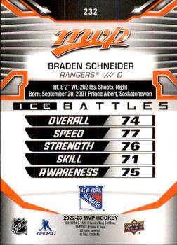 2022-23 Upper Deck MVP - Ice Battles #232 Braden Schneider Back