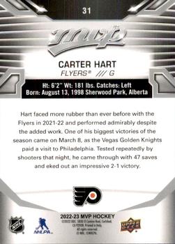 2022-23 Upper Deck MVP - Silver Script #31 Carter Hart Back