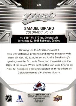 2022-23 Upper Deck MVP - Silver Script #49 Samuel Girard Back