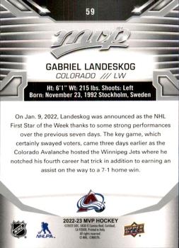 2022-23 Upper Deck MVP - Silver Script #59 Gabriel Landeskog Back