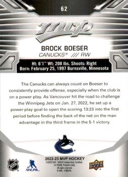 2022-23 Upper Deck MVP - Silver Script #62 Brock Boeser Back