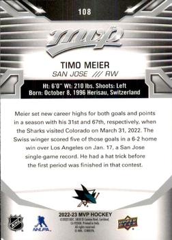 2022-23 Upper Deck MVP - Silver Script #108 Timo Meier Back