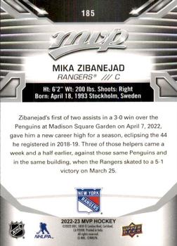 2022-23 Upper Deck MVP - Silver Script #185 Mika Zibanejad Back