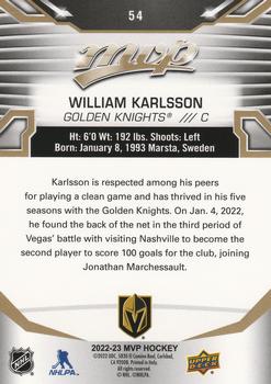 2022-23 Upper Deck MVP - Gold Script #54 William Karlsson Back