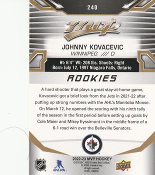 2022-23 Upper Deck MVP - Gold Script #240 Johnny Kovacevic Back