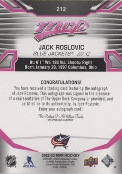 2022-23 Upper Deck MVP - Autographs Magenta #212 Jack Roslovic Back