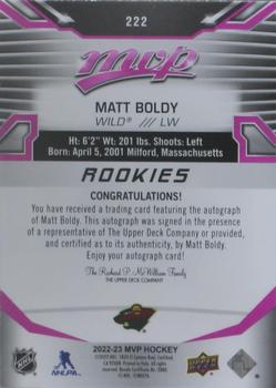 2022-23 Upper Deck MVP - Autographs Magenta #222 Matt Boldy Back
