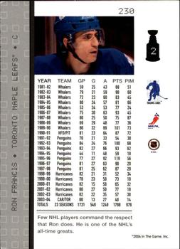 2003-04 Be A Player Update - 2003-04 Be A Player Memorabilia Update #230 Ron Francis Back