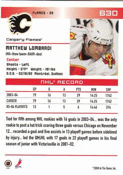 2003-04 Be A Player Update - 2003-04 In The Game Action Update #630 Matthew Lombardi Back