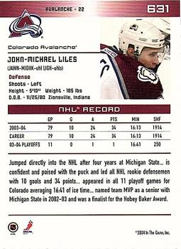 2003-04 Be A Player Update - 2003-04 In The Game Action Update #631 John-Michael Liles Back