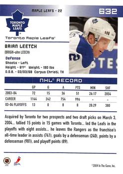 2003-04 Be A Player Update - 2003-04 In The Game Action Update #632 Brian Leetch Back