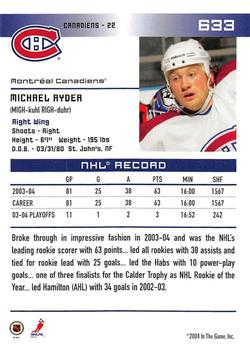 2003-04 Be A Player Update - 2003-04 In The Game Action Update #633 Michael Ryder Back