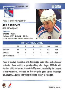 2003-04 Be A Player Update - 2003-04 In The Game Action Update #635 Jed Ortmeyer Back