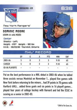 2003-04 Be A Player Update - 2003-04 In The Game Action Update #636 Dominic Moore Back