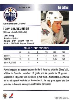2003-04 Be A Player Update - 2003-04 In The Game Action Update #639 Tony Salmelainen Back