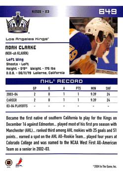 2003-04 Be A Player Update - 2003-04 In The Game Action Update #649 Noah Clarke Back
