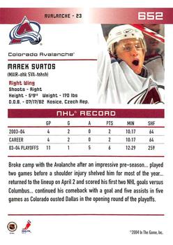 2003-04 Be A Player Update - 2003-04 In The Game Action Update #652 Marek Svatos Back