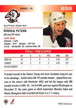 2003-04 Be A Player Update - 2003-04 In The Game Action Update #656 Andrew Peters Back